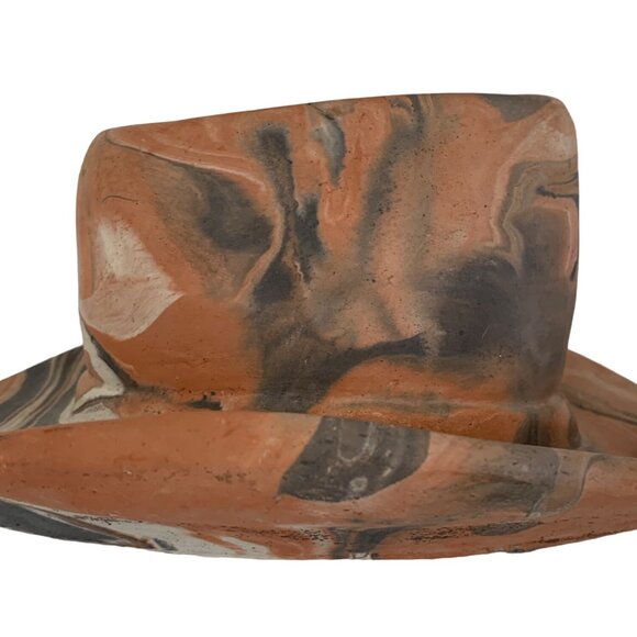 Handcrafted Terracotta Marble Swirl Hat Sculpture Trinket Planter Texas Camanche - Picture 7 of 10